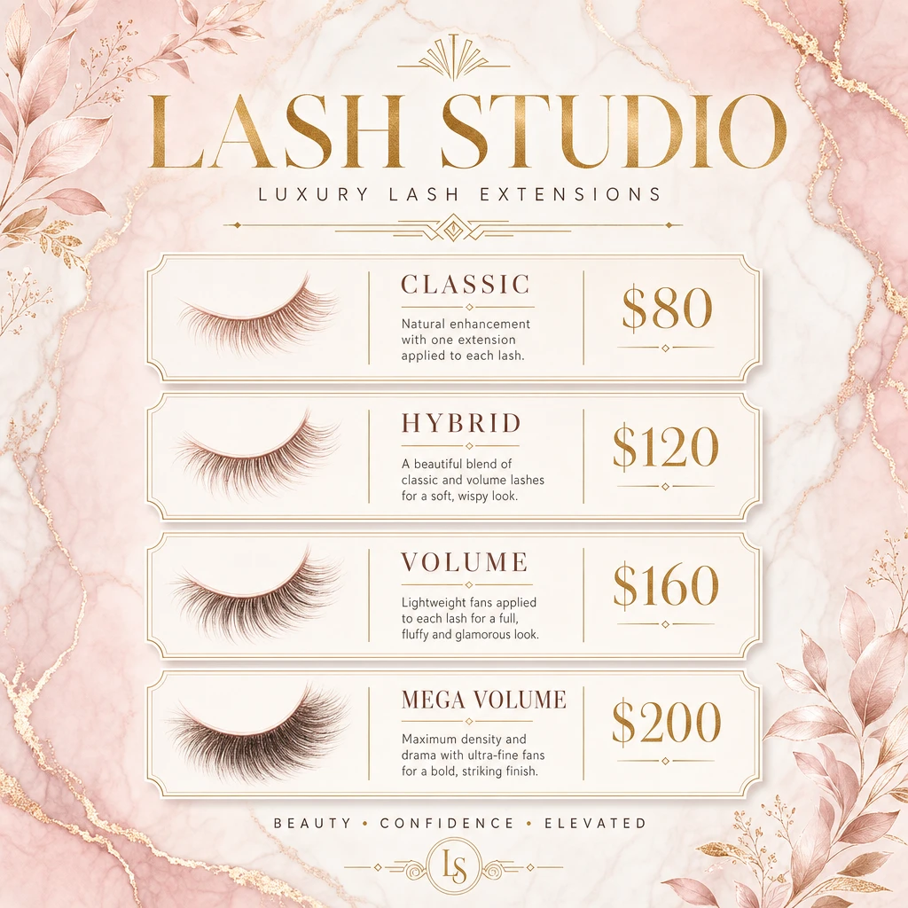 Lash Extensions Price List